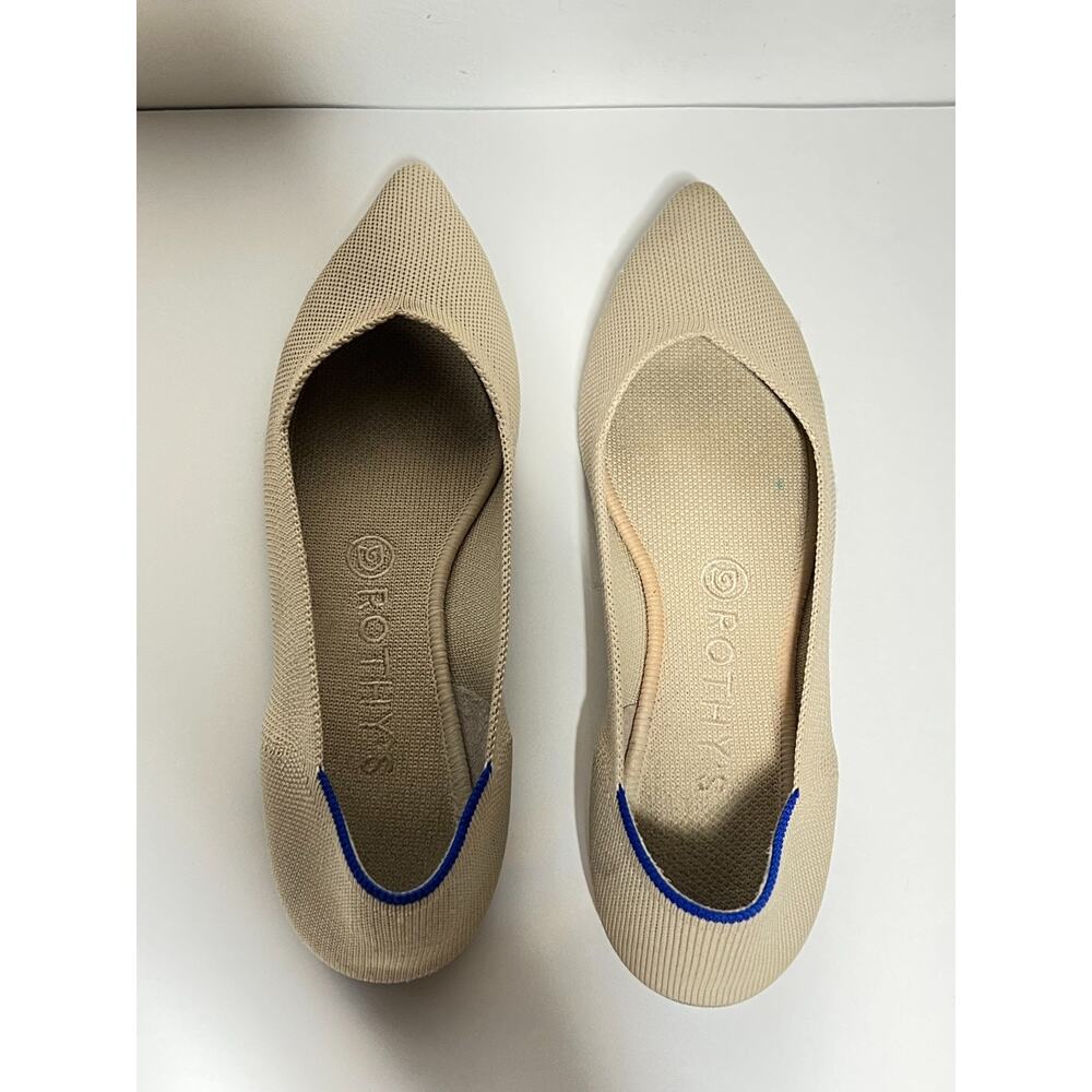 Pointed Toe Women's Flats in Beige with Subtle Blue Trim - Picture 5 of 7